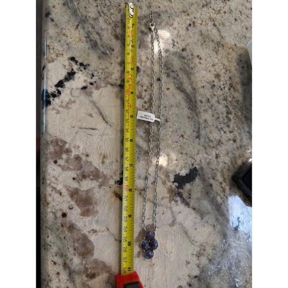 Artisan Sterling Silver Cluster Purple Mojave Turquoise Coper Chunky Necklace - Picture 8 of 13